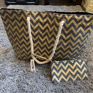 3 for $15 / Metallic Print Beach Bag with coordinating pouch/purse